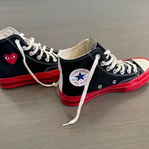 Converse and Comme des Garçons Collab Black and Red Heart High-Tops